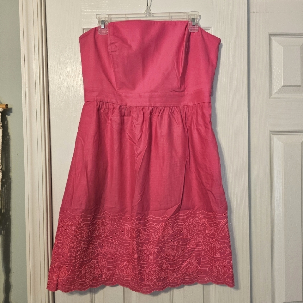 Vineyard Vines Strapless Pink Embroidered Fish Dress